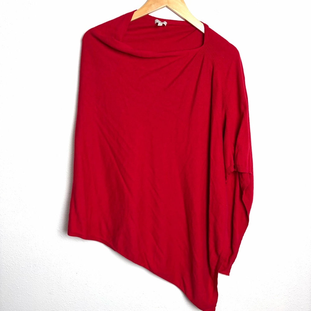 Talbots Bold Red Women's Poncho cotton blend sz L XL pullover lightweight knit